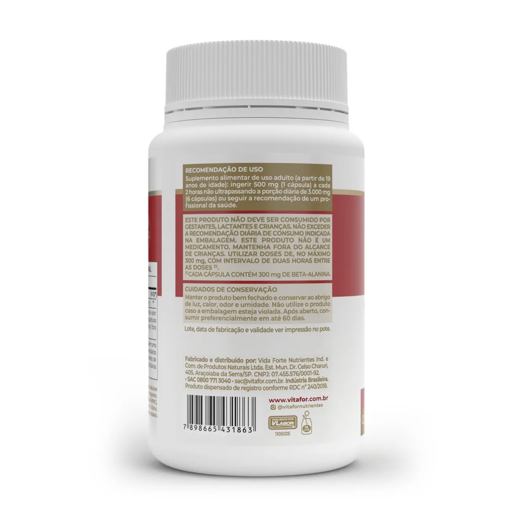 Beta Alanina Vegan 500mg 240 Cápsulas - VITAFOR, foto 2