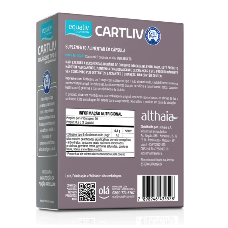 Cartliv Colágeno Tipo II Não Desnaturado 30 Cápsulas - EQUALIV, foto 2
