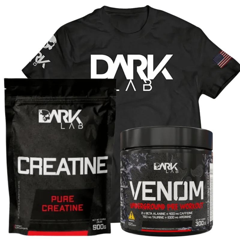 Kit Dark Lab — Creatina 500g + Pré-Treino Venom + Camiseta · Dark Lab