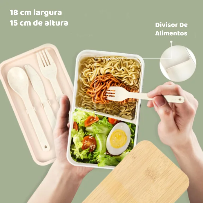 Marmita Dupla Fibra de Bambu com Talheres - NUTRIFY, foto 2