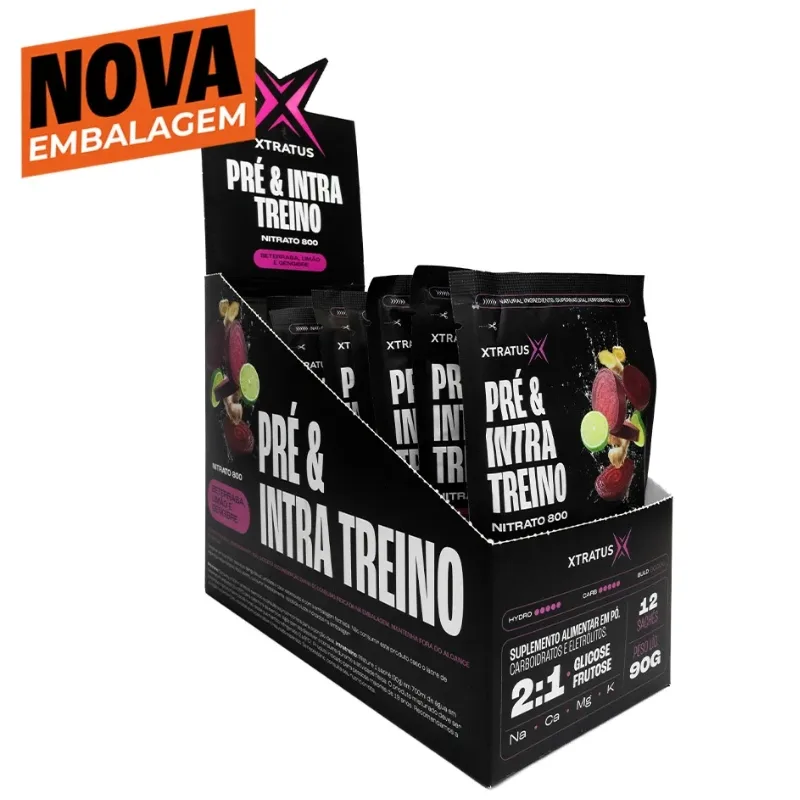 Pré e Intra Treino Nitrato 800 2:1 Caixa com 12 Sachês de 90g - XTRATUS