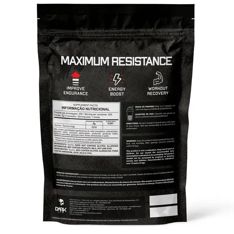 Taurine 100% Pure Refil 500g - DARK LAB, foto 2
