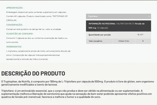 Tryptophan 60 Cápsulas - NUTRIFY, foto 3
