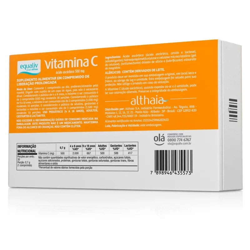 Vitamina C 500mg 30 Cápsulas - EQUALIV, foto 2